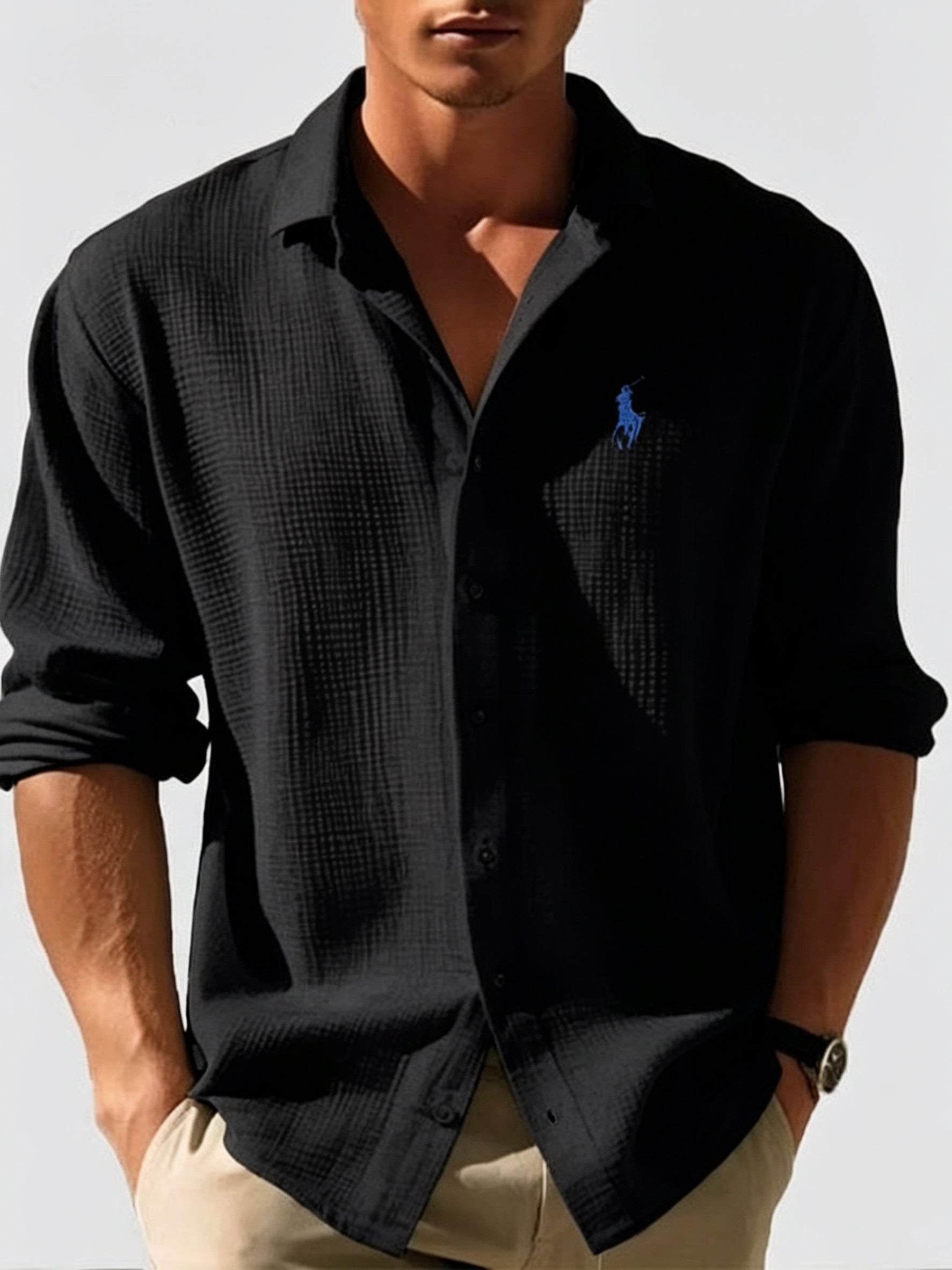 Ralph Lauren | Men's Loose-Fit Waffle-Knit Collared Shirt