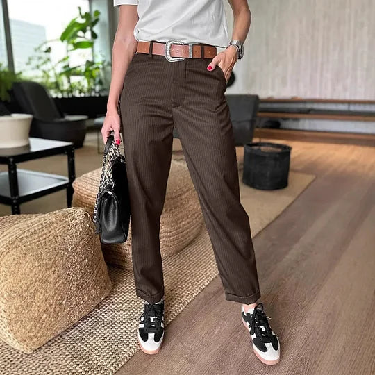 High-waisted, simple straight-leg casual trousers