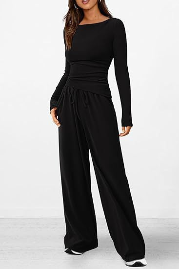 Long-sleeved T-shirt, wide-leg pants, casual wear, sportswear