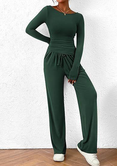 Long-sleeved T-shirt, wide-leg pants, casual wear, sportswear
