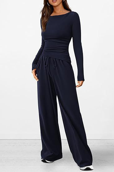 Long-sleeved T-shirt, wide-leg pants, casual wear, sportswear