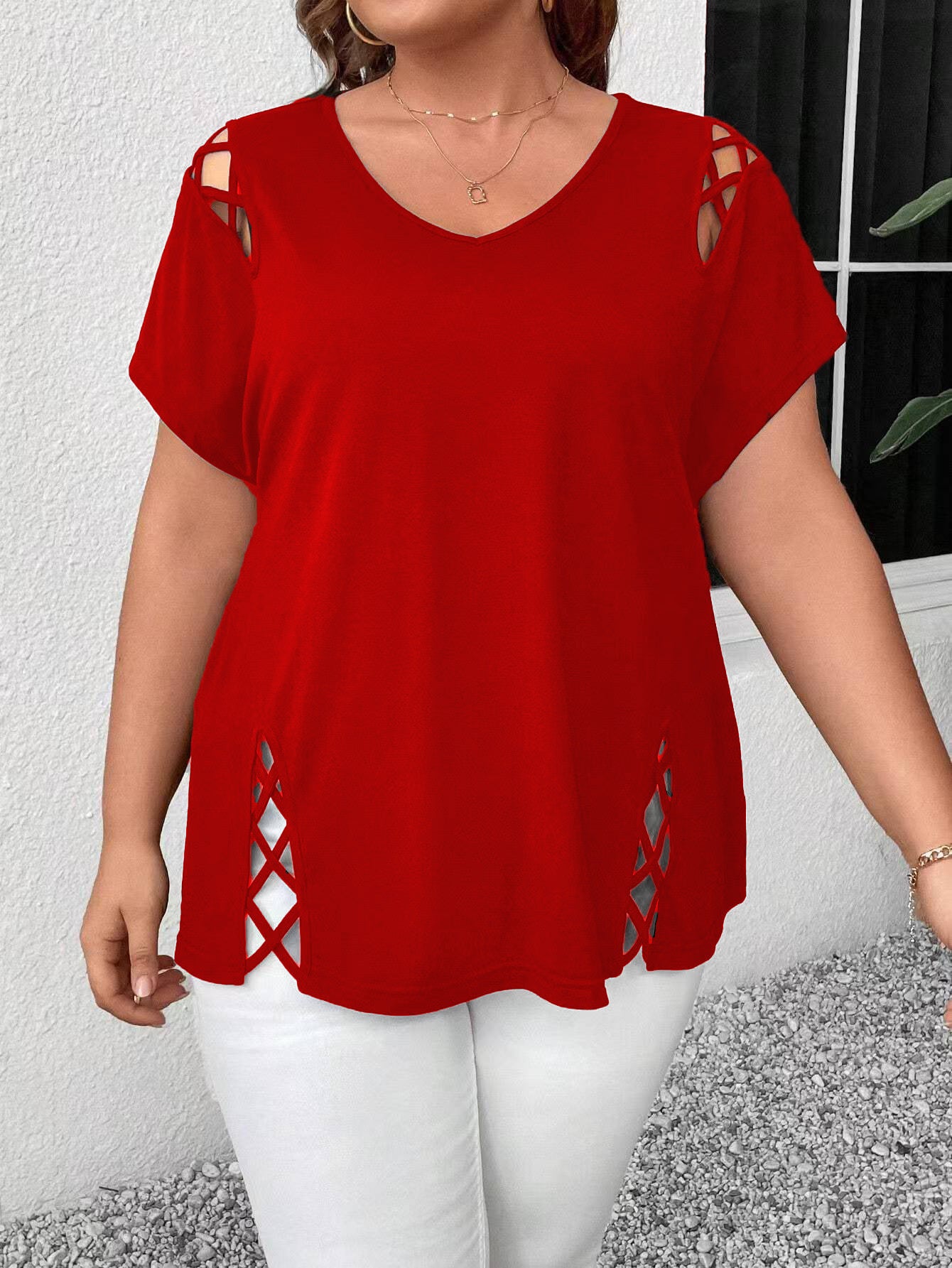 Summer Sexy V-neck Crossover Short-sleeved T-shirt