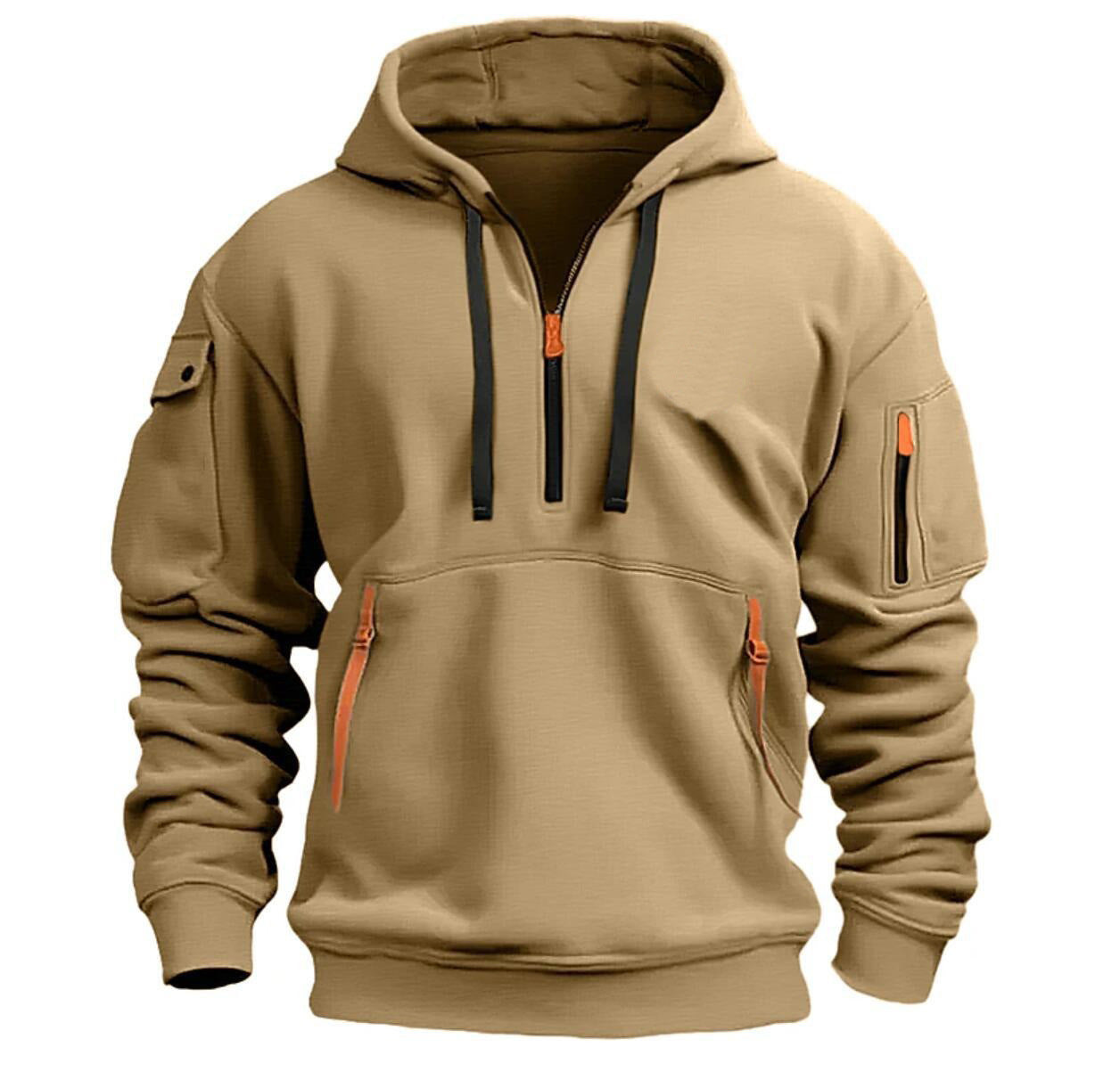 Zippered Multi-Pocket Sports Hoodie