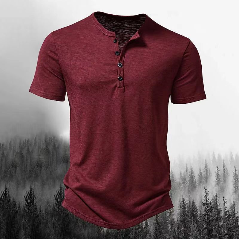 Solid color Henley collar T-shirt/POLO shirt