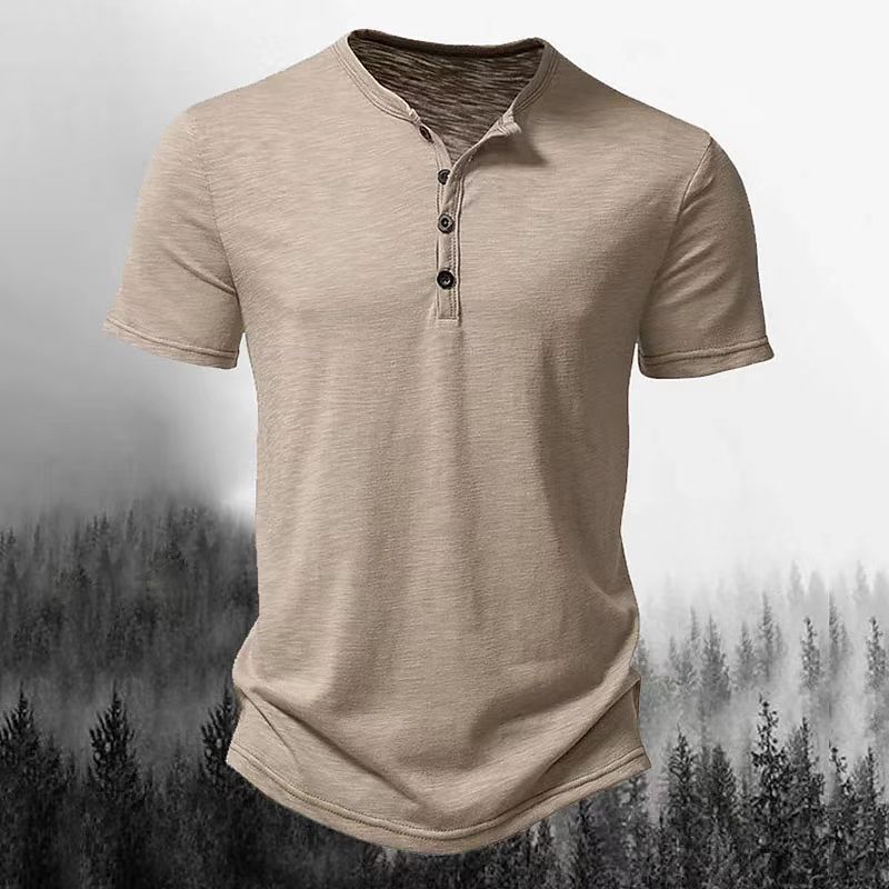 Solid color Henley collar T-shirt/POLO shirt