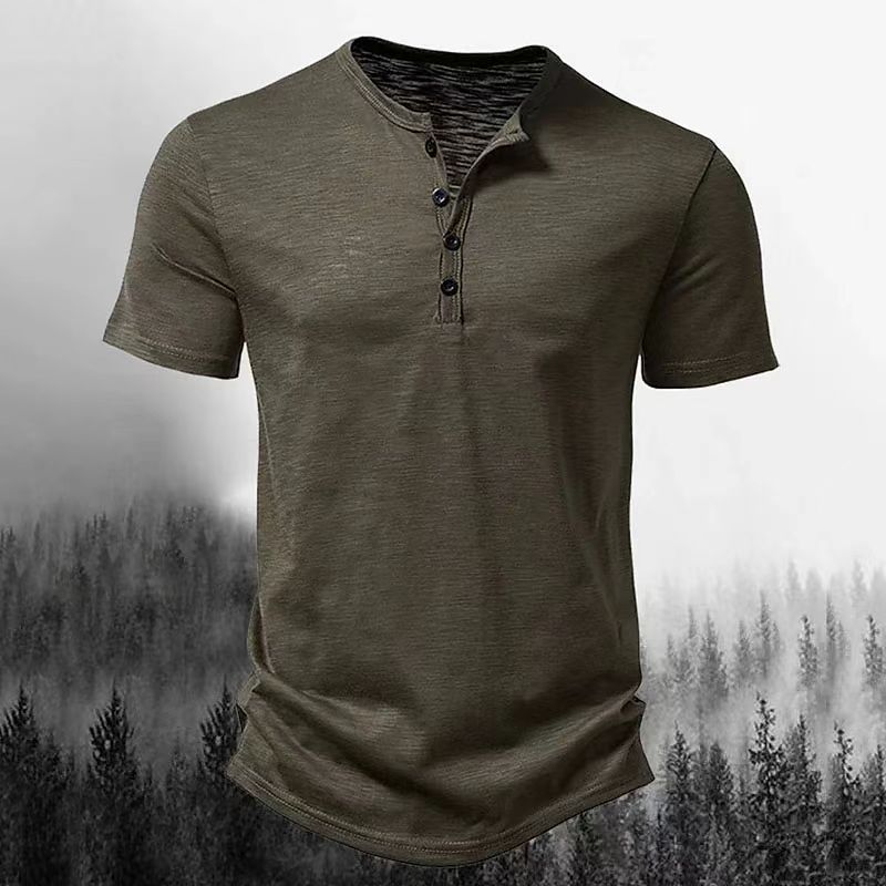 Solid color Henley collar T-shirt/POLO shirt