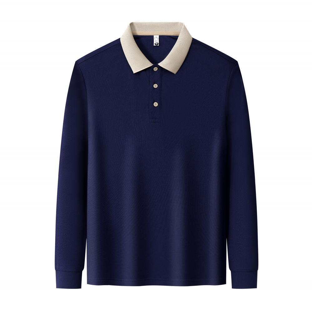 Men's solid color long-sleeved polo shirt