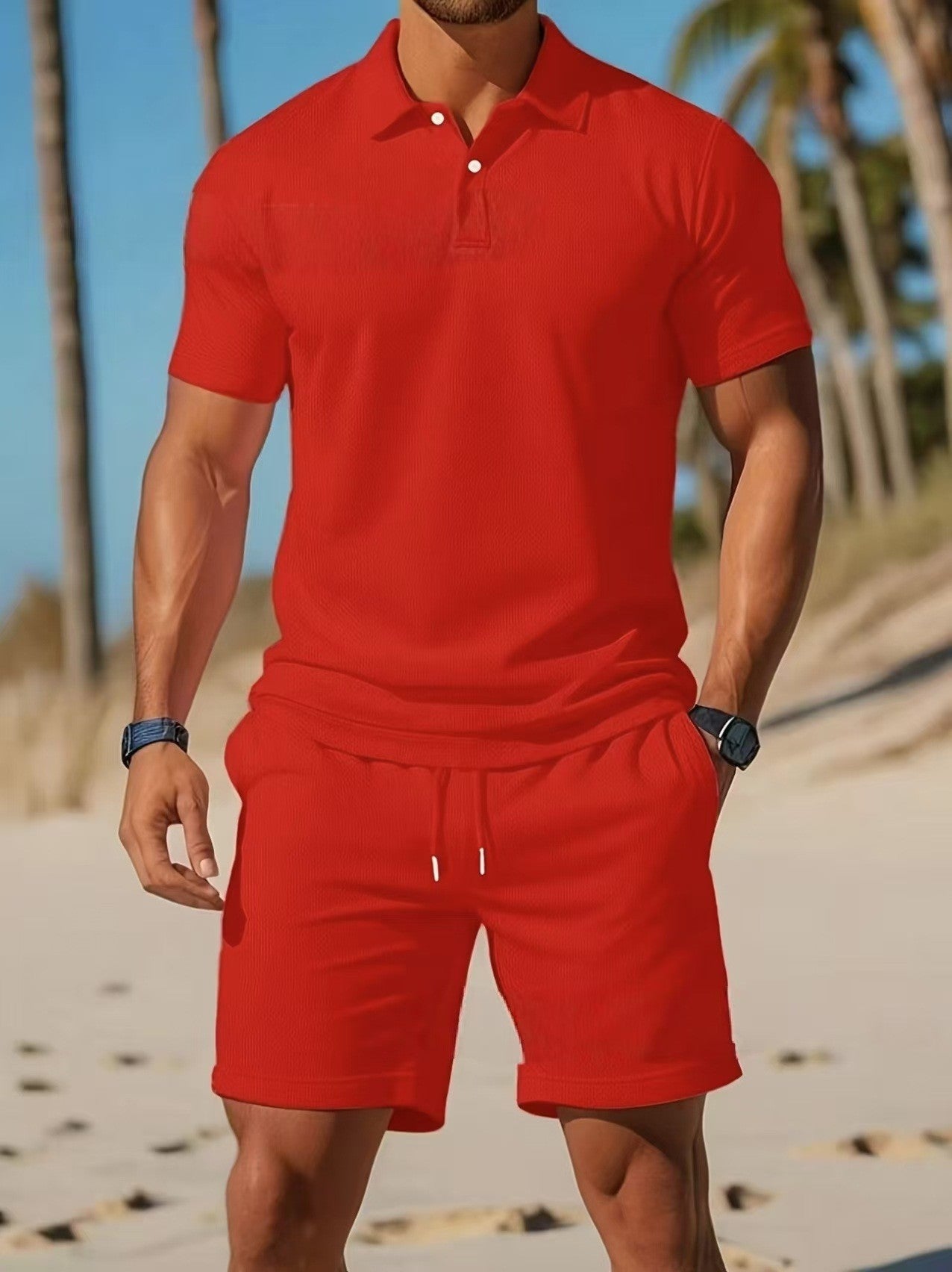 Casual sports solid color two-piece set