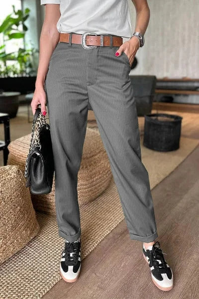 High-waisted, simple straight-leg casual trousers