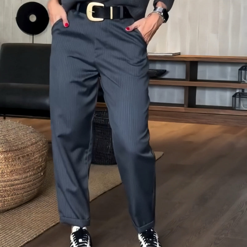 High-waisted, simple straight-leg casual trousers